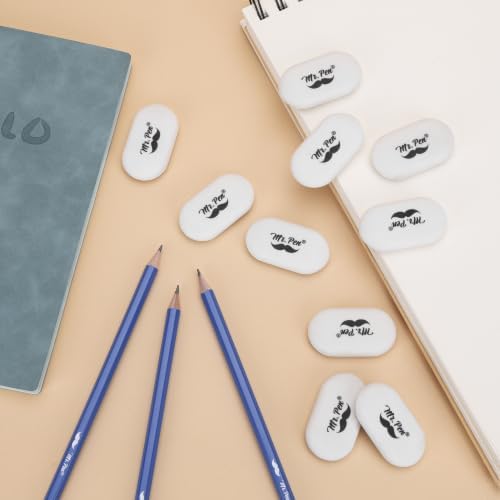 Mr. Pen- White Oval Pencil Erasers, 10 Pack, 1" x 2", Soft Rubber White Pencil Erasers for School, Office, Art Sketching, Homework, Exams, Clean Smudge-Free Correction