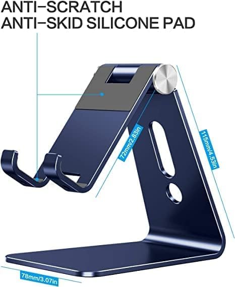 OMOTON Adjustable Cell Phone Stand, C2 Aluminum Desktop Phone Holder Dock Compatible with iPhone 15 14 13 Xs XR 8 Plus 7 6, Samsung Galaxy, Google Pixel, Android Phones, Navy Blue