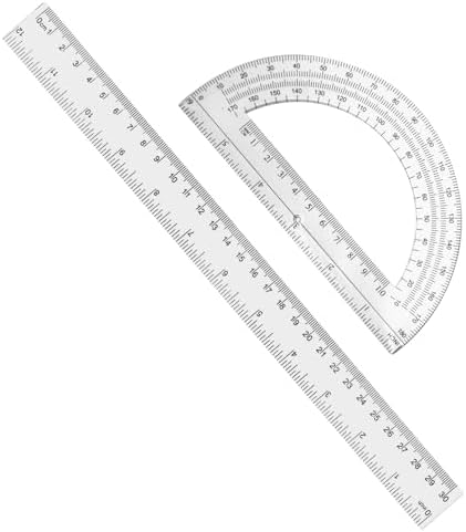 2 Packs 12 Inch Plastic Ruler and 6 Inch Plastic Protractor Set Clear Math Geometry Set Classroom Set Angle Detector School Supplies Classroom Ruler Home Office Drawings (Transparent)
