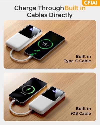 Portable Charger Power Bank, 50% Larger Capacity 15000mAh Battery Pack with Built in Cable, 22.5W Fast Charging Travel Camping Essential Powerbank for iPhone 17 16 Pro iPad Samsung S26 Google etc
