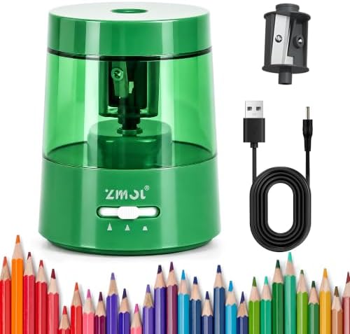 ZMOL Electric Pencil Sharpener, USB or 2 AA Powered, 6-8mm, Green