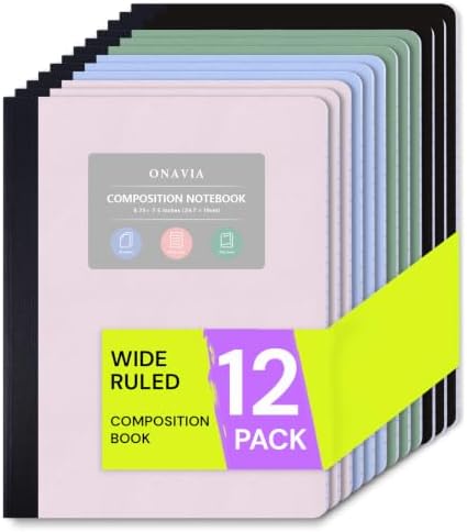 ONAVIA Plastic Composition Notebook Wide Ruled Bulk, 160 Pages, Assorted