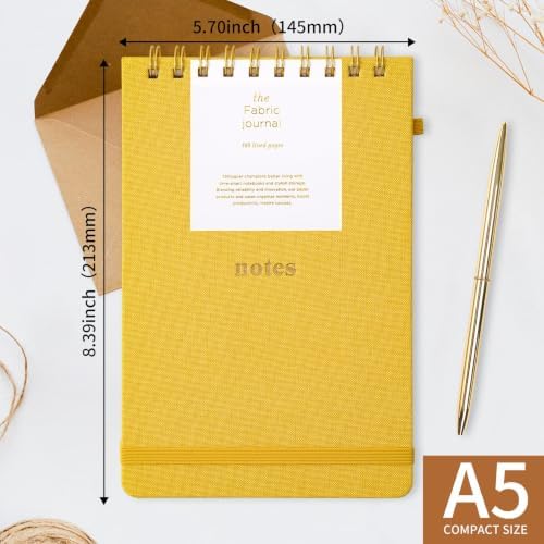 TSFPapier A5 Top Spiral Notebook, Fabric Hardcover College Ruled Journal