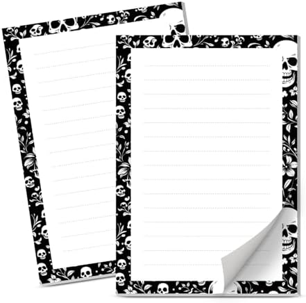 Lined Sticky Notes 4x6 in, 2 Pack Large Cute Notepads with Lines Self-Stick Note Pad, Funny Memo Pads Strong Adhesive for Office, Home Black White Skulls