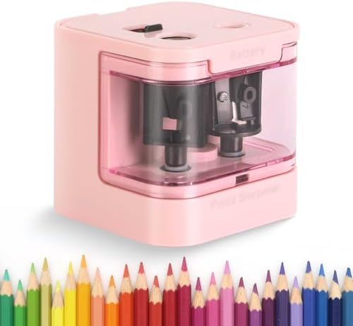 Eagle Electric Pencil Sharpener, Dual Holes, Battery Powered for School/Office/Art, 5s Fast Sharpening, Portable w/Large Shaving Tray & Replaceable Blades, for 6-12 mm Pencils(Pink)