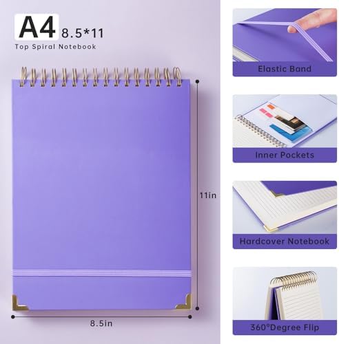 Top Spiral Notebook 8.5x11 in,Top Steno Notepad 240 Pages, College Ruled, Hardcover Steno Pads, Left-Handed,Spiral Notepads for Work,Office back to school supplies