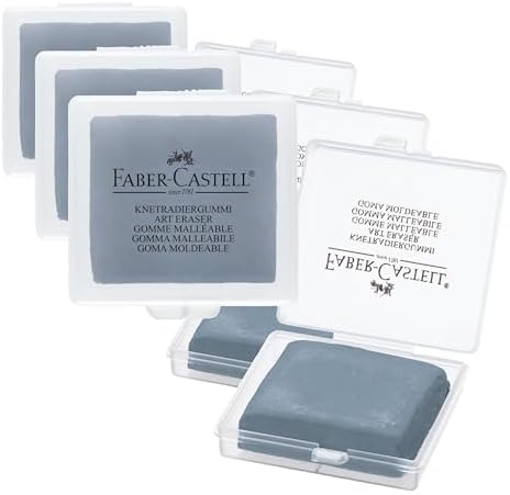 Faber-Castell Kneadable Eraser for Artists in Storage Case - Absorbent Kneaded Erasers, Art Eraser, Grey (Pack of 3)