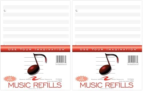 Roaring Spring Loose Leaf Music Filler Paper, 20 Sheets 8.5"x11" with 12 Staves of Music Lines, Heavyweight 24# Smooth White Paper, 3 Hole Punched (Pack of 2)