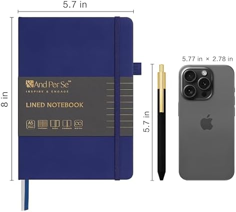 &And Per Se Lined Journal and Pen Set, A5 Leather Hardcover Notebook with Pen & Stationary Set, 160 Pages 100GSM Thick Ruled Paper Journal for Business Work Writing (Royal Blue)