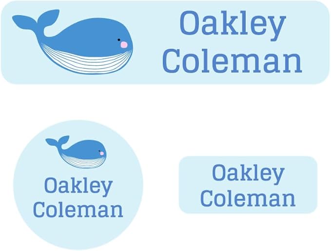 Name Bubbles - Kids Custom Name Labels for Daycare, School, Camp (102 Labels) - Personalized Waterproof Name Stickers for Clothes Tags, Lunch Boxes, Water Bottles, & School Supplies (Whale)