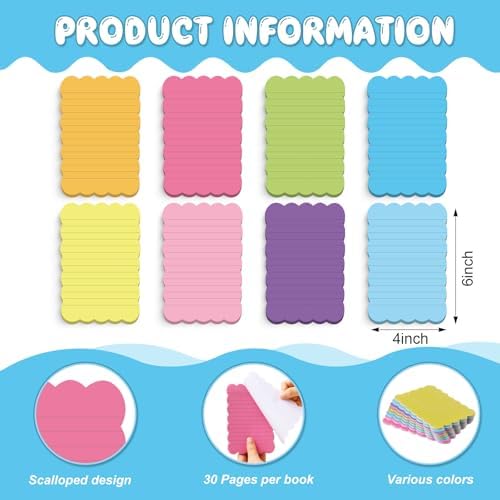 Eaasty 8 Pack Scalloped Sticky Notes Lined 4" X 6" Rainbow Memo Pads