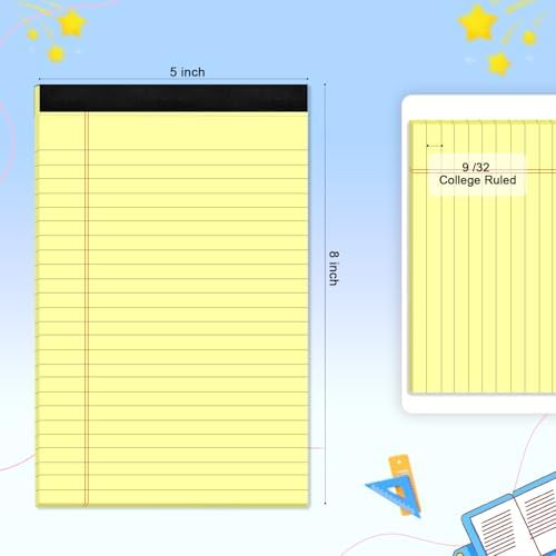 6 pcs Note Pads Legal Pads 5x8, Notebook College Ruled, Yellow Notepads