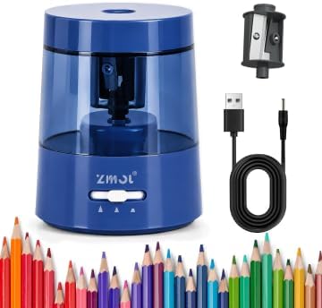 ZMOL Electric Pencil Sharpener, USB or 2 AA Powered, 6-8mm, Dark Blue