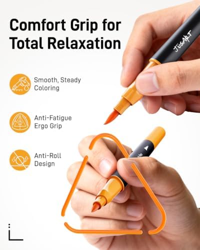 JusArt Dual Tip Markers for Adult Coloring Books, 24 Colors