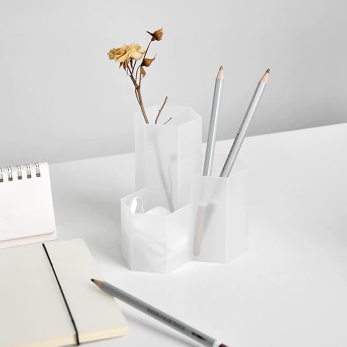 Pen Holder for Desk Pencil Organizer Beige Small Desk Organizer Cute Pen Holder for Office,School and Home (Transparent, Triangular)