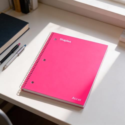 Staples Poly Cover 1-Subject Notebook, 8.5x11 Inch, College Ruled, Pink