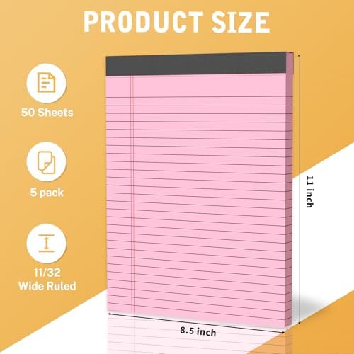 5 Pack Colored Legal Pads 8.5 x 11 Inch, Wide Ruled Micro Perforated Writing Pads 30 Sheets Per Pad for Work Study Daily Note Taking List