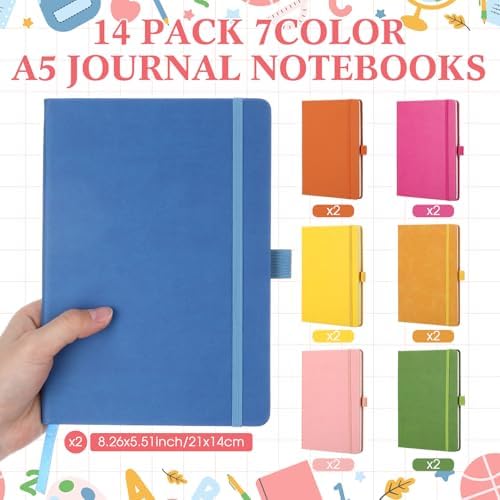 Laumoi 14 Pack Hardcover Lined Journal Notebooks Bulk,Fashion Color,A5