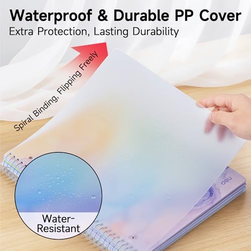 deli 2 Pack 5 Subject Spiral Notebook, College Ruled 8.5"x11", 400 Pages Total (200 Sheets), Plastic Dividers with Pockets, 3 Hole Punch, PP Waterproof Cover, Gold Coil Binding