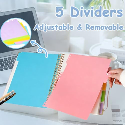 Hardcover Spiral Five Subject Notebook, Multi Subject Notebooks, Pink