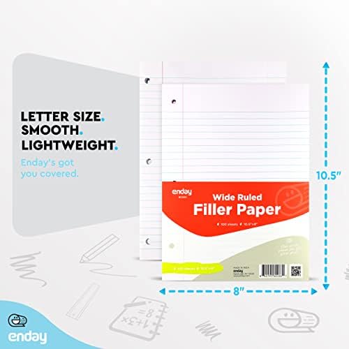 Emraw Wide Ruled Filler Paper, Perfect for Normal Everyday Notetaking 8"x10.5" x 0.32" Inch, 2 Pack - 100 Sheets Per Pack (Total 200 Sheets)