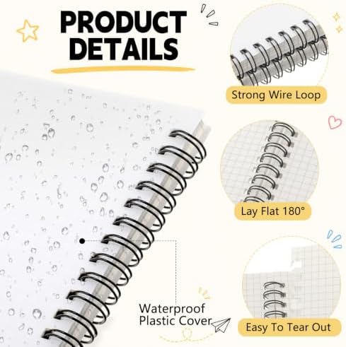 Dunzoom 2 Pack Graph Paper Spiral Notepad A5 & A4 Grid Notebooks Steno Pad Memo Notebook, 160 Pages for Writing Sketching Office, Transparent Plastic Hardcover (Grid Paper,A4)