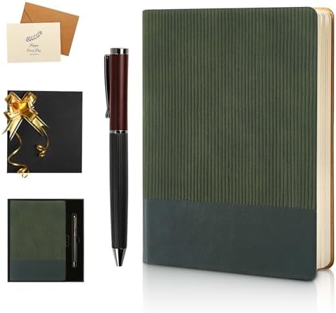 TSFPapier A5 Lined Notebook with Pen & Gift Box 216 Pages PU Leather Journal for Women Men 100GSM Thick Paper College Ruled Notebook for School,Travel,Business,Work,Home Writing (Dark Green)
