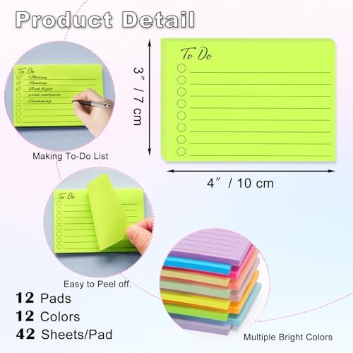 12 Pack to Do List Sticky Notes, 3x4 Inch, Lined Checklist Sticky Pads
