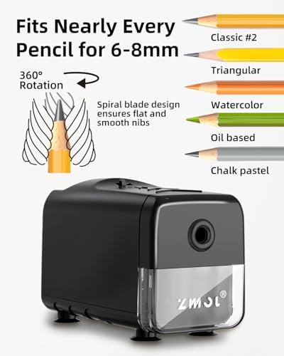 ZMOL Heavy Duty Electric Pencil Sharpener, Plug-in, 6.5-8mm, Black