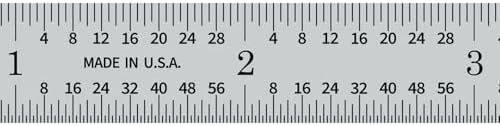 PEC Tools 12" Metal Ruler, Flexible, 4R Graduation, Inch Measuring Tool