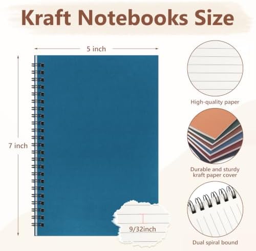 Fuutreo 12 Pcs Spiral Notebook for Work A5 5 x 7 Inch College Ruled Spiral Journal Notebook Kraft Cover Ruled Paper, 12 Color, 60 Sheets, 120 Pages for Office School(Business Color, Classic)