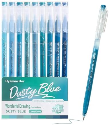 9 Colored Gel Pens Set, 0.6mm Fine Point for Black Paper & White Paper, Pens for Journaling, Adult Coloring Books, Bible, Drawing, Note Taking, Art & Journaling Supplies（Misty Blue）