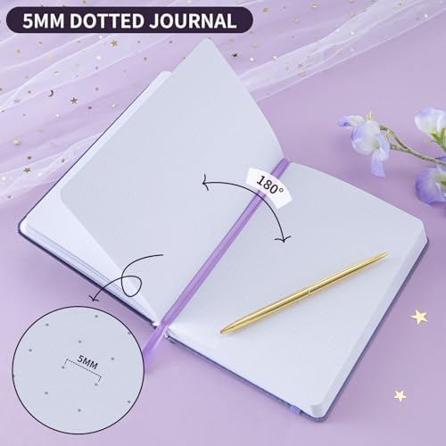 Dot Grid Journal with 160GSM Thick Paper, 192 Pages, A5 Dotted Notebook for Work, School, Travel | 180° Lay Flat, Foil Stamped Cover, Elastic Band, 2 Bookmarks & Inner Pocket (Dark Purple)