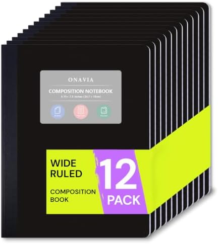 ONAVIA Plastic Composition Notebook Wide Ruled Bulk, 160 Pages, Black