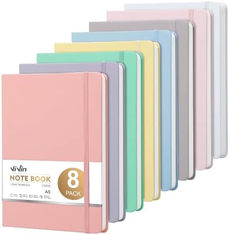 ViVin 8 Pack A5 Hardcover Lined Notebook,192 pg College Ruled 5.5x8.3
