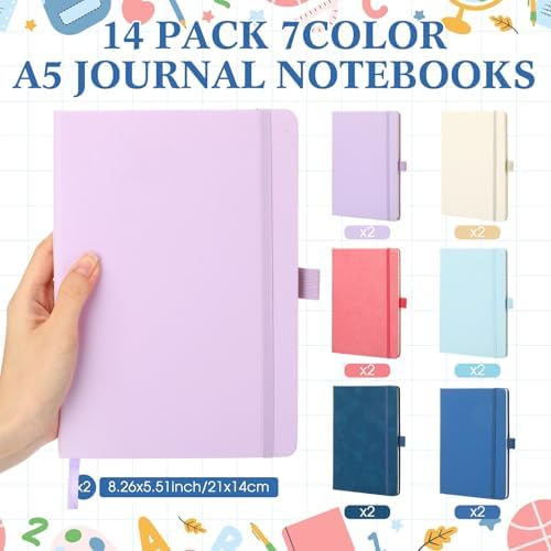 Laumoi 14 Pack Hardcover Lined Journal Notebooks Bulk,Fresh Color,A5