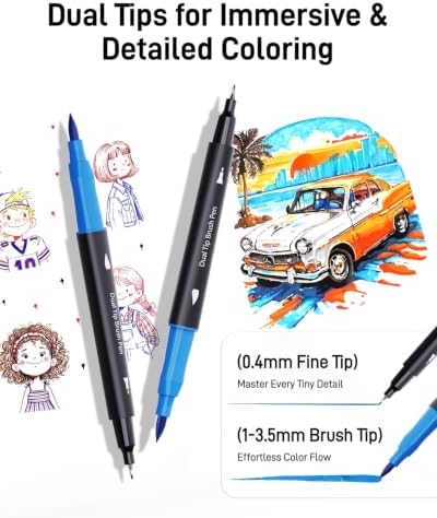 JusArt Dual Tip Markers for Adult Coloring Books, 24 Colors