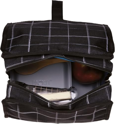 PackIt Freezable Lunch Bag, Black Grid, Built with EcoFreeze Technology, Foldable, Reusable, Zip and Fold Closure with Buckle Handle, Designed for Work Lunches and Fresh Lunch On the Go