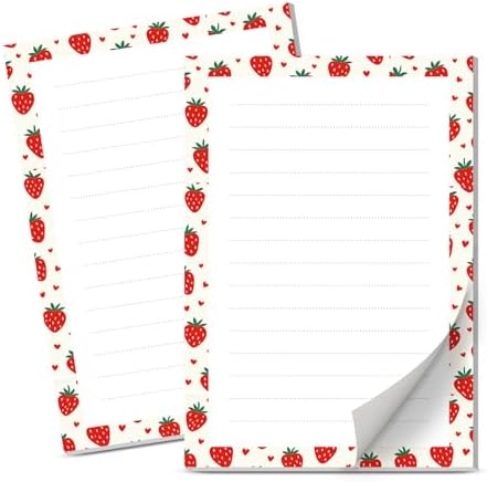 Lined Sticky Notes 4x6 in, 2 Pack Large Cute Notepads with Lines Self-Stick Note Pad, Funny Memo Pads Strong Adhesive for Office, Home Cute Red Strawberry