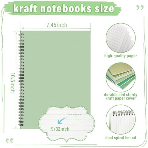 Fuutreo 6 Pack Spiral Notebook 10.5x7.45 Notebook,Green Series,Forest