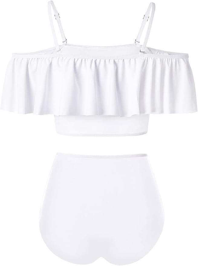 Kaei&Shi High Waisted Flounce Bikini Set,Tummy Control Swimsuits for Women,Off Shoulder