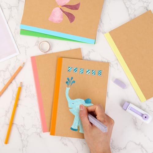 LABUK 5pcs A5 Composition Notebook Journals, Kraft Lined Notebooks Bulk, 5 Colors 60 Pages for Journaling, Writing, School, Office, Kids Gift