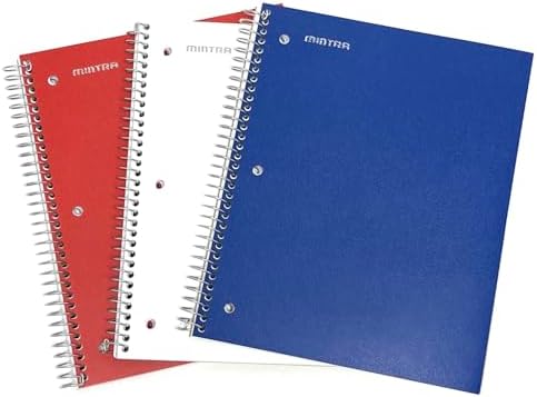 Mintra Office Durable Spiral Notebooks, 1 Subject, (Red, White, Blue, Wide Ruled 3pk)