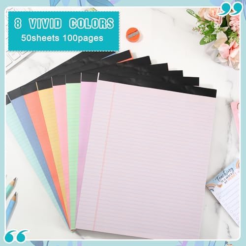Fuutreo 8 Pcs Legal Pads 8.5 x 11 Colored Note Pads, Candy Color