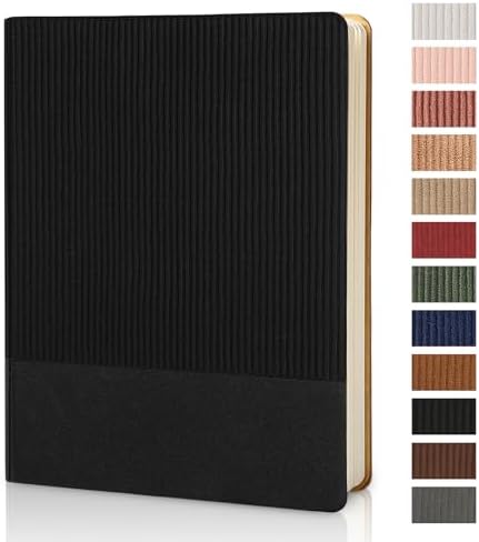 Lined Journal Notebook for Work College Ruled Note Book 7.2"x9.6" B5 PU Leather Daily Journaling 160 Pages for Women Men Writing Home School Supplies Business (Black)
