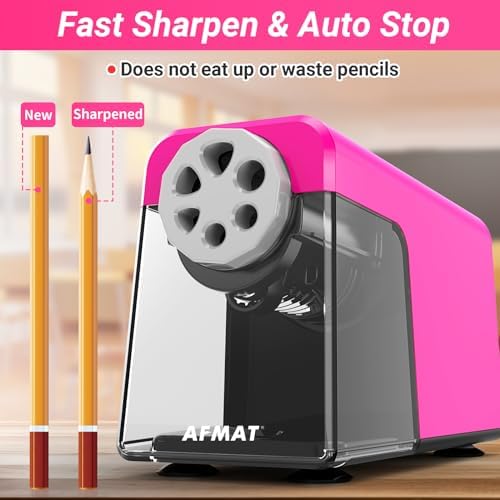 AFMAT Heavy Duty Electric Pencil Sharpener, 6 Holes, Auto Stop Pencil Sharpeners Plug in, Classroom Pencil Sharpener for 6-11mm Pencils, Super Fast, Save Pencils, Teacher Must Have, PSX1