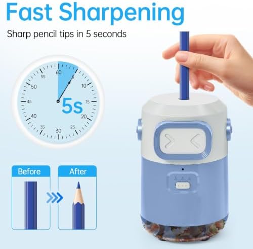 Electric Pencil Sharpener for Classroom Home, Automatic Colored Pencil Sharpener for Kids, Auto Stop for 6-8mm No.2/Colored Pencils, Cute Pencil Sharpener Battery Powered, School Supplies
