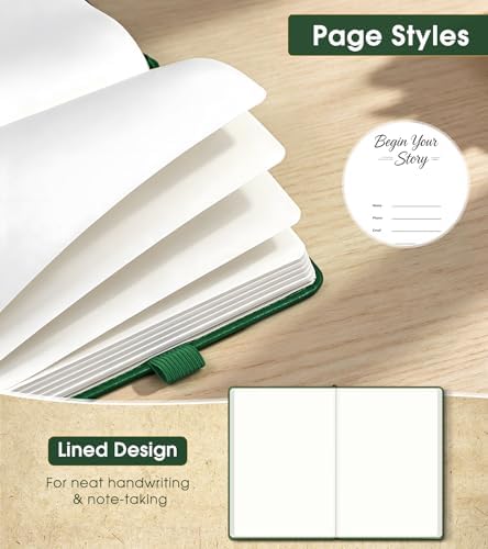 Journal Notebook, A5 Leather Hardcover Blank Sketchbook, 160 Pages, 180° Lay-Flat Binding, 100 GSM Thick Paper, for Sketching, Drawing, Art Journaling & Creative Writing (Green)