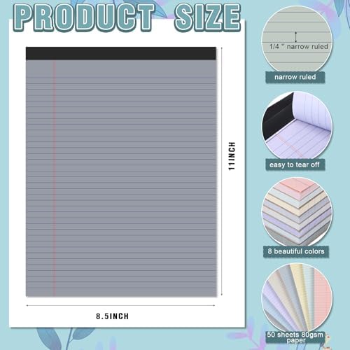 Fuutreo 8 Pcs Legal Pads 8.5 x 11 Colored Note Pads, Aesthetic Color