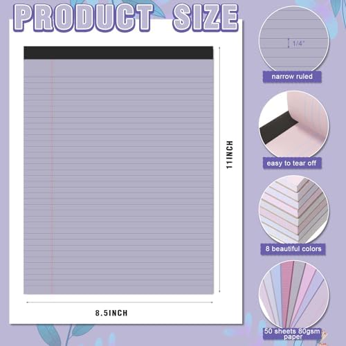 Fuutreo 8 Pcs Legal Pads 8.5 x 11 Colored Note Pads, Taro Color